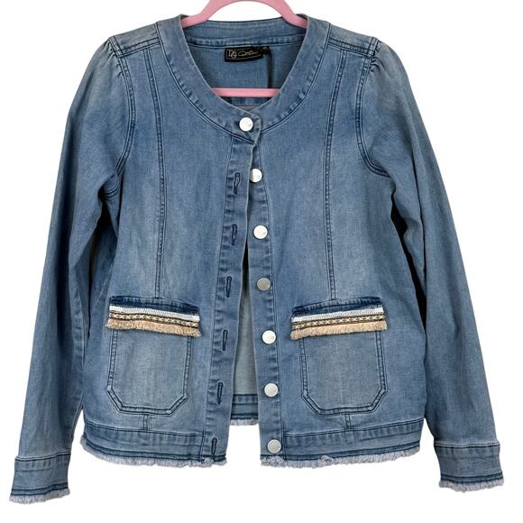 DG2 by Diane Gilman Embellished Denim Jacket Medium NWT Boho Western Fringe - Picture 1 of 11
